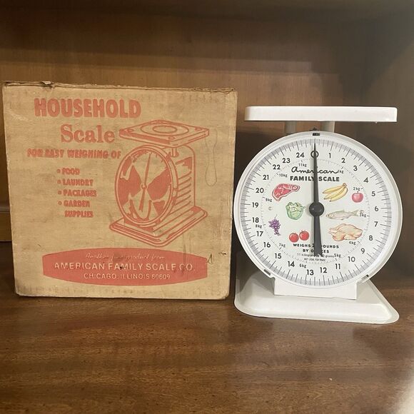 Vintage American Family Metal Kitchen Scale 25 Lb Original Box Farmhouse Canning - Picture 1 of 12